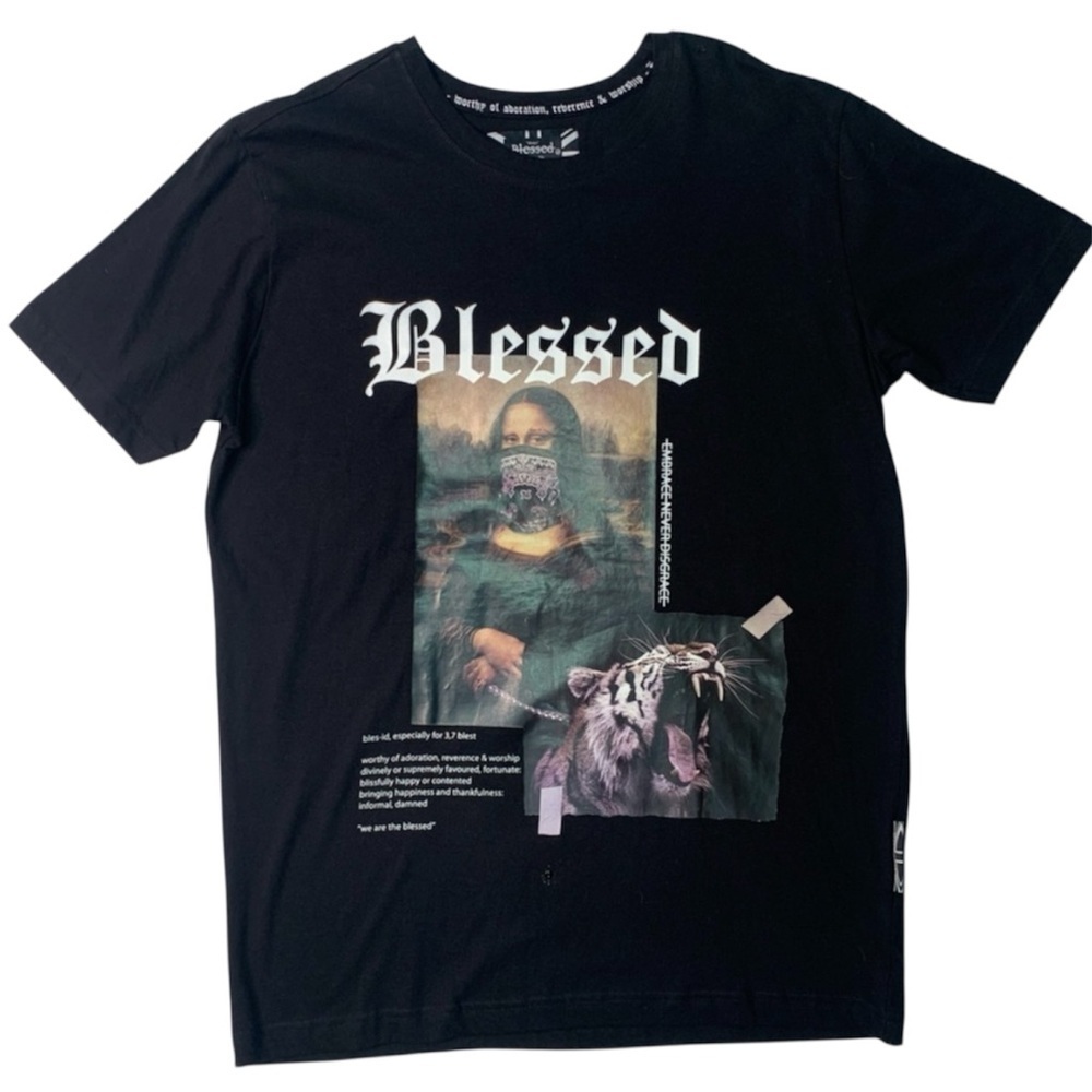 Blessed Uk No fear Sz M Black Graphic T-Shirt